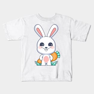 Cute bunny hiding carrots behind her body Kids T-Shirt